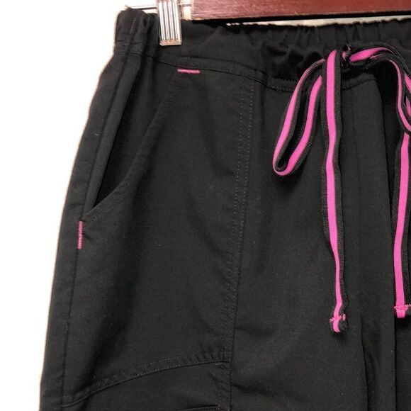 Scrubstar S Black four pocket w/pink trim details scrub bottom pants - Picture 6 of 14